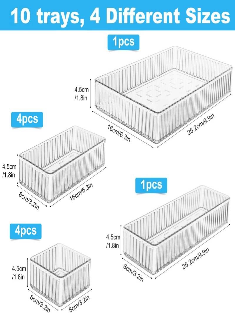 10 Pack Desk Drawer Organisers, 4 Size Plastic Drawer Storage Bins for Kitchen, Bathroom, Bedroom, Office, Utensils, Makeup, Jewelries, Gadgets - Image 3